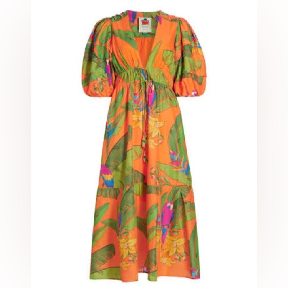 FARM Rio Orange and Green Tropical Maxi Dress NWT - Picture 2 of 8